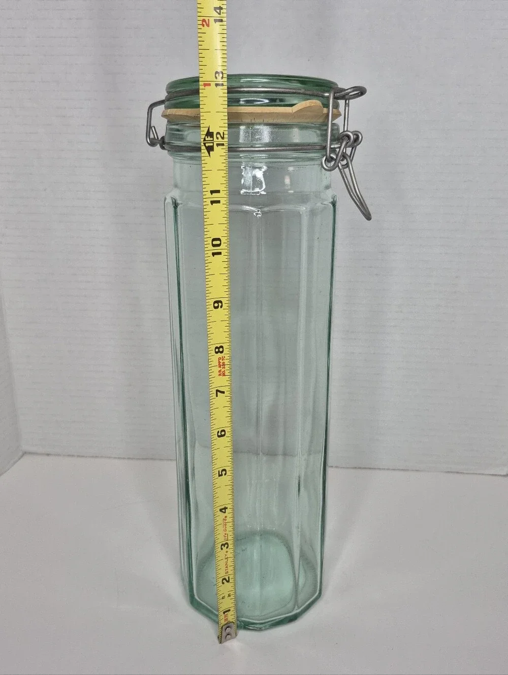 Vintage Vetreria Ettrusca Paneled Green Glass Jar Spaghetti Jar Italy 13in Tall